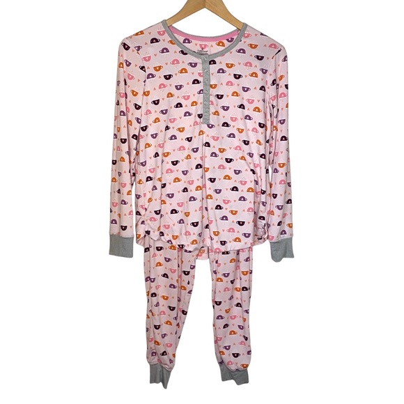 Cuddl Duds Pajama Set LS Henley Top & Jogger Bottoms Pink w Coffee Mug Print SM - Picture 10 of 10